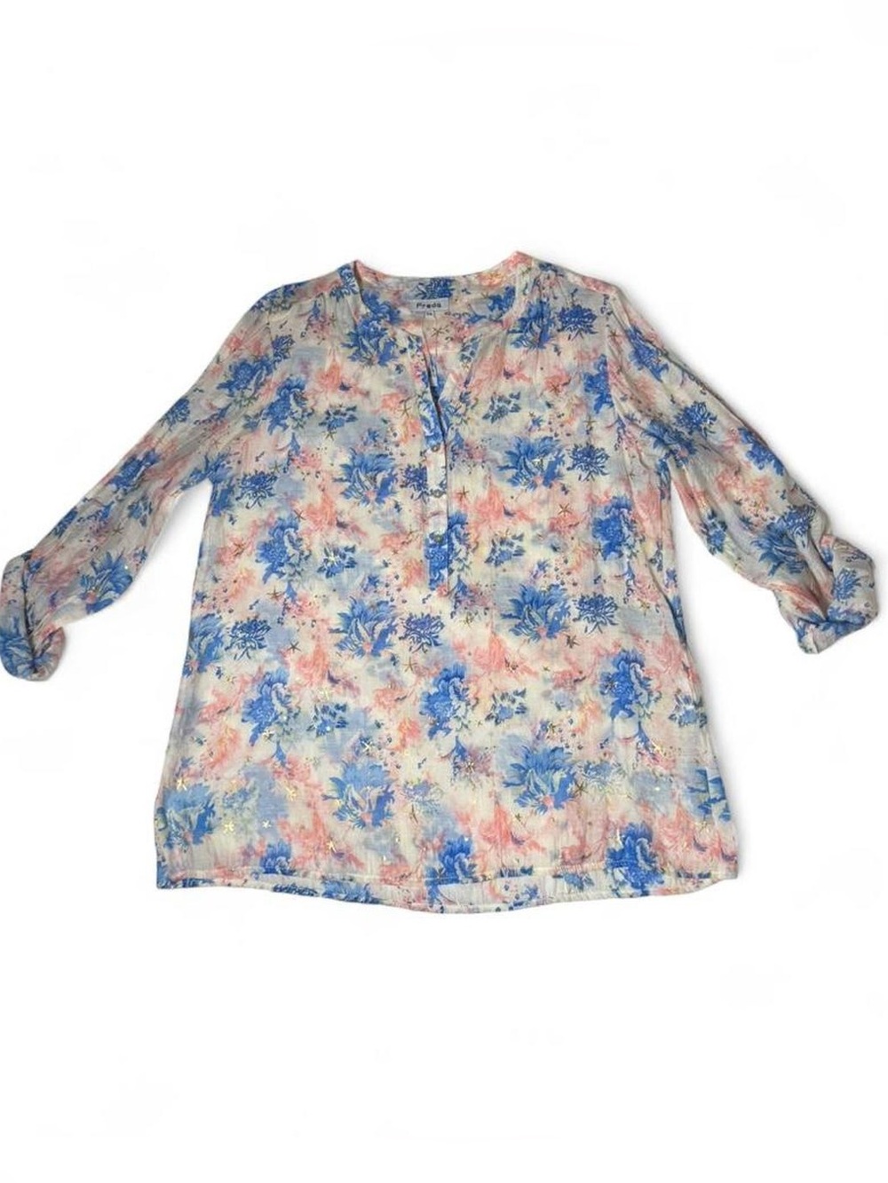 Lightweight Cotton Loose Fit Floral Blouse Cream Neutral XL Freda